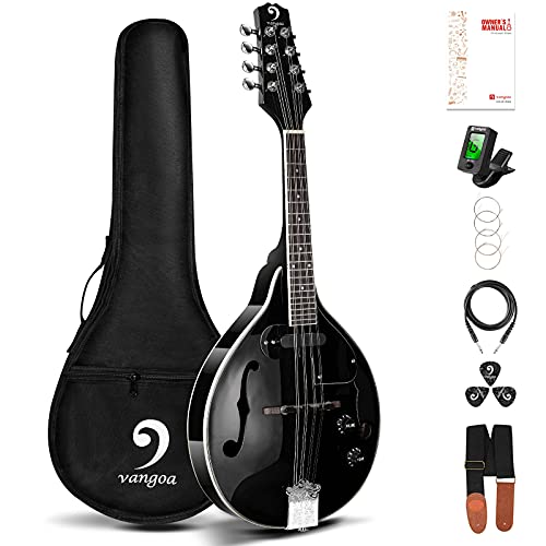 Vangoa Mandolin Instrument Mahogany Acoustic Electric A Style Mandolin Musical Instrument for Beginner Adults Teens Kids, Black