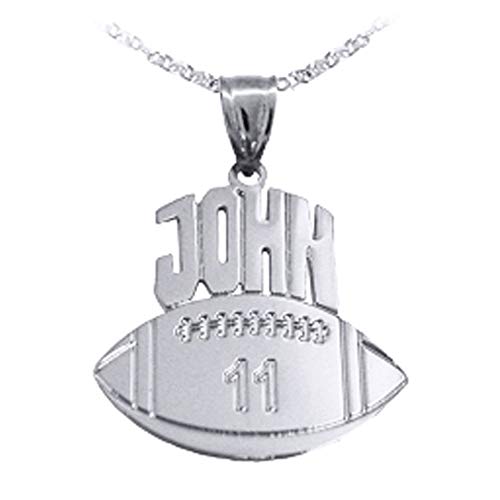 Football Sport Charm - Personalized Football - Custom Football Charm with Name and Number - Sterling Silver - Made in USA
