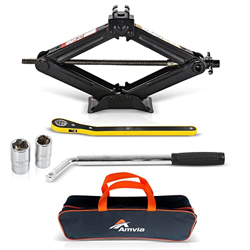 Car Jack Kit | Scissor Jack for Car 3 Ton (6,600 lbs) - Tire Jack Tool Kit | Portable, Ideal for SUV and Auto - Universal Car Emergency Kit with Lug Wrench | Heavy Duty Material