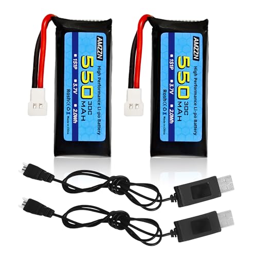 AMZZN 2PCS 3.7V 550mAh 30C Lipo Battery Molex-2P Plug with USB Charger for SYMA X5C X5SW Hubsan H107C H107D UDIRC U12S WLtoys XK A100 A120 RC Drone, Four Axis Aircraft Battery (2PCS Battery+2USB)