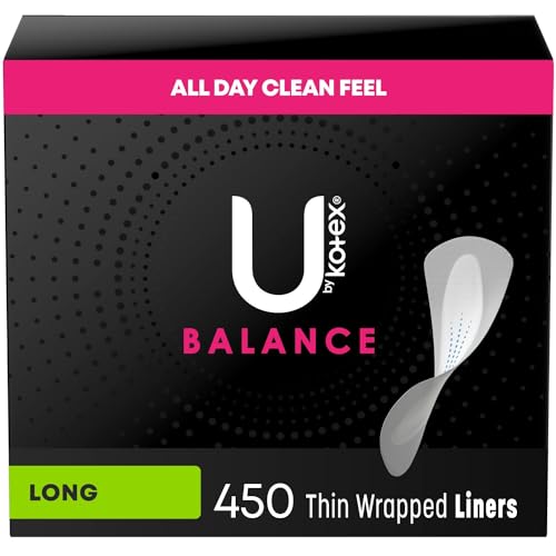 U by Kotex Balance Daily Wrapped Panty Liners, Light Absorbency, Long, 450 Count (5 Packs of 90) (Packaging May Vary)