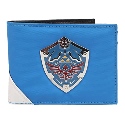 Bioworld Legend Of Zelda Metal Hylian Shield Men's Blue Bi-Fold Wallet