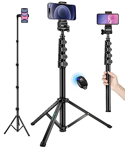 Nineigh Phone Tripod, 70' Selfie Stick Tripod Stand Cell Phone Tripods with Remote Phone Holder Carry Bag, Aluminum Alloy Selfie Stick Tripod, Compatible with iPhone Samsung GoPro Smartphone