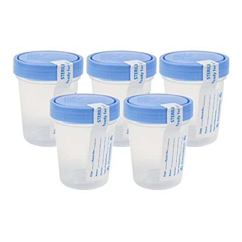 Dealmed Specimen Collection Containers Single Use Urine Specimen Cups, Screw on Leak Resistant Lid, Included ID Label, 4 oz, 5 Count