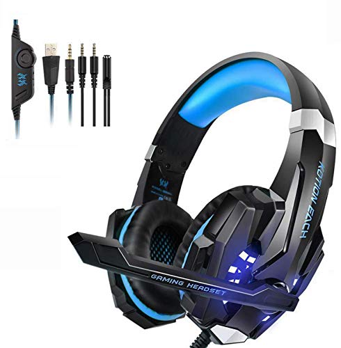 Gaming Headset PS4 with LED Light, G9000 PC Stereo Noise Cancelling Over Ear Headphones with Microphone,Compatible for Xbox One, Nintendo Switch for Phone with Free Headphone Hook