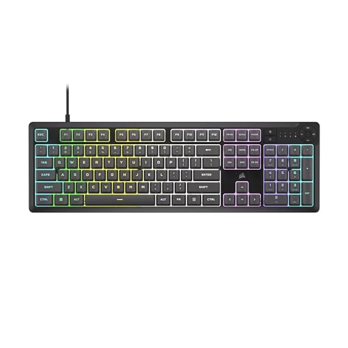 Corsair K55 CORE RGB Membrane Wired Gaming Keyboard – Quiet, Responsive Switches – Spill Resistance – Ten-Zone RGB – Media Keys – iCUE Compatible – QWERTY NA – PC, Mac – Gray