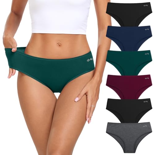 coskefy 6 Pack Womens Cotton Underwear Soft Breathable Low Rise Panties Ladies Cheeky Hipster