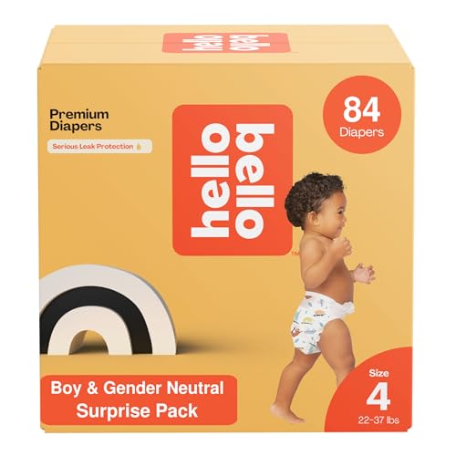 Hello Bello Premium Diapers, Size 4 (22-37 lbs) Surprise Pack for Boys - 84 Count, Hypoallergenic with Soft, Cloth-Like Feel - Assorted Boy & Gender Neutral Patterns