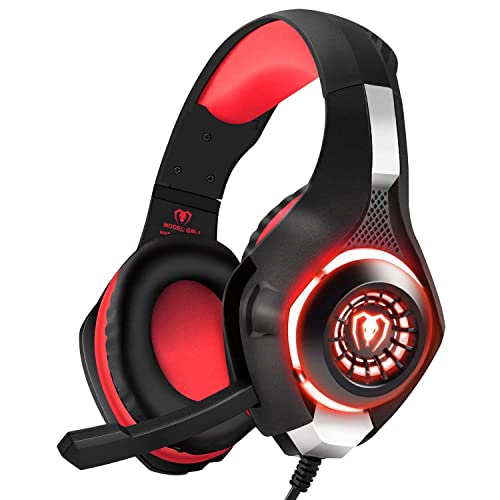 BlueFire Stereo Gaming Headset for PlayStation 4 PS4, Over-Ear Headphones With Mic and LED Lights for Xbox One, PC, Laptop (Red)