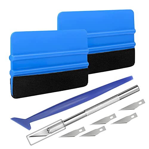 9PCS Car Window Film Tinting Tools, Vinyl Wrap Squeegee Tool for Wallpaper Smoothing, Window Tint Installation Set with Felt Squeegee, Micro Squeegee, Razor Craft Knife and Replacement Blades