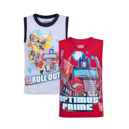 Hasbro Transformers Optimus Prime and Bumblebee Boys’ 2 Pack Tank Top for Little Kids – Red/Grey