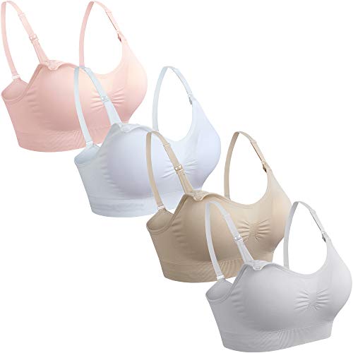 GXXGE 4Pack Nursing Bra for Breastfeeding Maternity Bras Push Up Silk Seamless Pregnancy Bralette Underwear Beige Grey Pink White X-Large