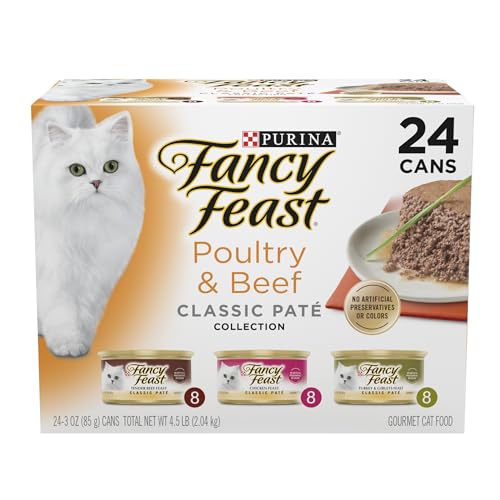 Fancy Feast Poultry and Beef Feast Classic Pate Collection Grain Free Wet Cat Food Variety Pack - (Pack of 24) 3 oz. Cans