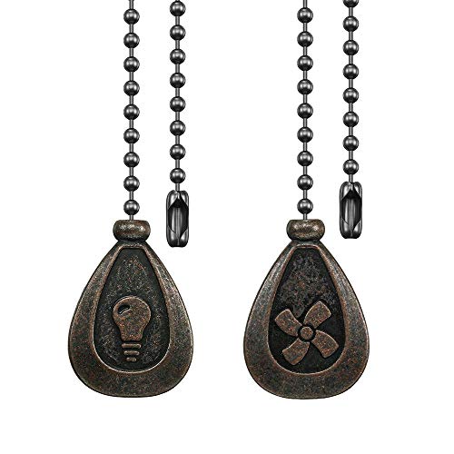 Dotlite Bronze Ceiling Fan Pull Chain Set, Decorative Fan Pull Chain Pendant Extension, 12 Inches Lighting & Fan Beaded Ball Chain Extender with Connector (2 Pack)