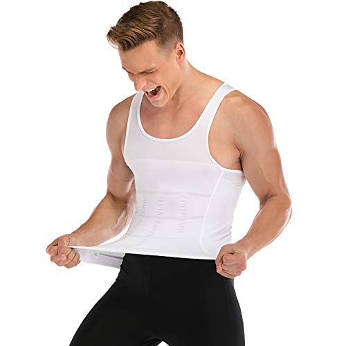 Mens Compression Shirt to Hide Gynecomastia Moobs Slimming Body Shaper Vest White