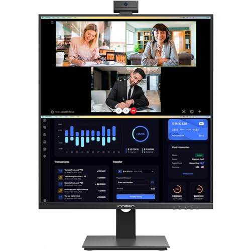 INNOCN 28 Inch 16:18 SDQHD 2560 x 2880p Computer Vertical Monitor with 2.0MP Webcam with Mic, Height/Pivot Adjustable Stand, Speakers, 98% DCI-P3, HDR 10, Black - 28C1Q