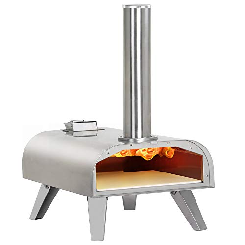 BIG HORN OUTDOORS Pizza Ovens Wood Pellet 12” Pizza Oven Cooking Wood Fired Pizza Maker Portable Stainless Steel Pizza Grill, Silver Portable Party use