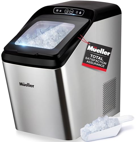 Mueller Nugget Ice Maker Machine, Quietest Heavy-Duty Countertop Ice Machine, 30 lbs of Ice per Day, Compact Portable Ice Cube Maker, 3 QT Water Reservoir, Self-Cleaning with Basket
