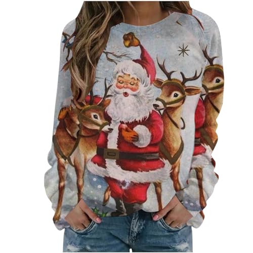 cyber sale monday deals Women's Christmas Long Sleeve Crewneck Shirt Funny Letter Print Sweatshirt Casual T- Shirt Blouse Tops Y2K Clothes christmas shirt long sleeve women Red M