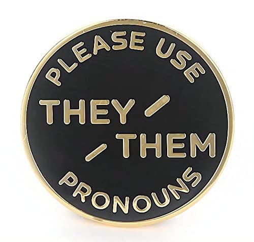They Them Pronoun Brooch Button Non-Binary Badge Enamel Lapel Pin - NB Pride Genderqueer Gender Identity Pin (Clutch Back, Gold)