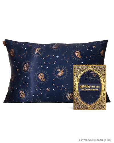 Kitsch x Harry Potter Satin Pillowcase with Zipper for Hair & Skin, Softer Than Silk Pillow Cases, Queen Pillow Covers, Machine Washable, Wrinkle-Free, Pillow Cases Standard Size, Midnight at Hogwarts