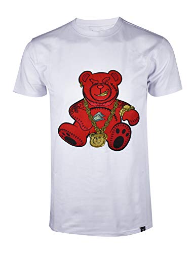 SCREENSHOTBRAND-S11910 Mens Hip-Hop Ultra Premium Tee Goldchain Teddy Bear Cartoon Print T-Shirt-White-Small