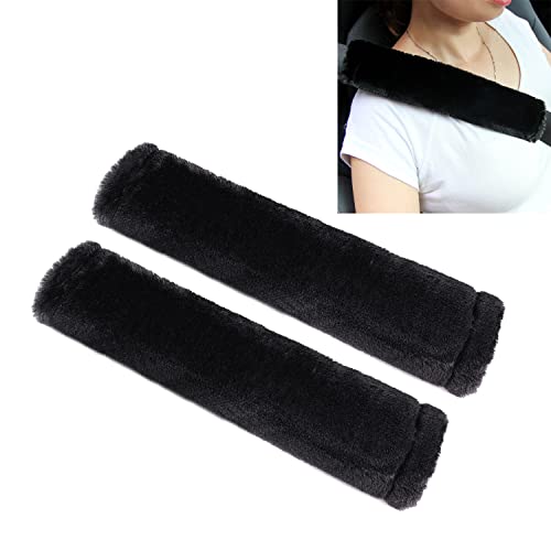 Amooca Soft Faux Fur Universal Fit Seatbelt Cover Car Truck SUV Airplane Seat Belt Shoulder Pad for Carmera Backpack Straps Neck Cushion Protector 2 Pack Black