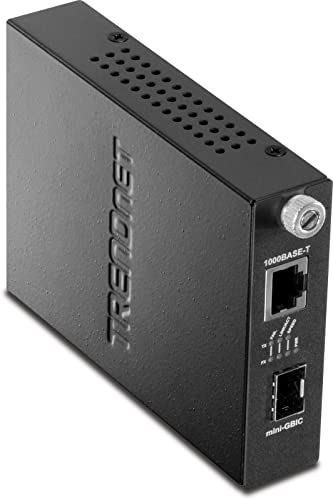 TRENDnet 100/1000Base-T to SFP Fiber Media Converter, Fiber to Ethernet Converter, RJ-45,Multi(SX) or Single-Mode(LX) 100Base-FX/1000Base-SX/LX Mini-GBIC Slot, Lifetime Protection, TFC-1000MGA,Black, Silver