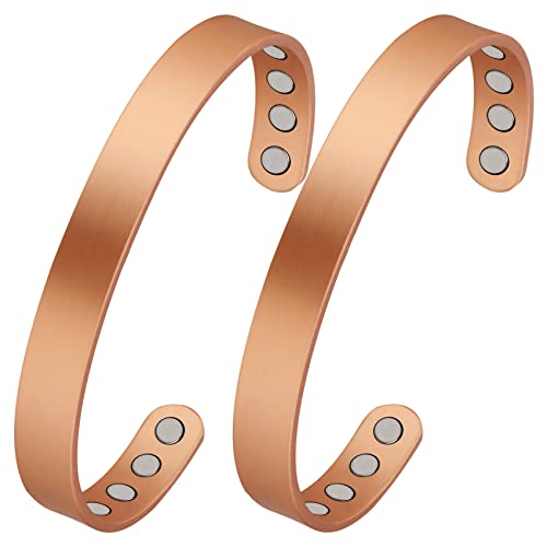 Feraco 2 Pcs Copper Magnetic Bracelet for Women Men,Sleek Magnetic Bracelet with 99.9% Pure Copper,Cuff Bangle with Gift Box,Gifts for women men(Copper)