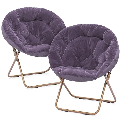 Magshion Round Foldable Oversized Moon Saucer Chair for Adults Large Cozy Chair for Bedroom, Purple, Set of 2