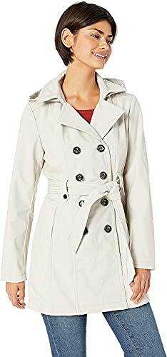 Sebby Collection Women's Soft Shell Trench Coat with Detachable Hood