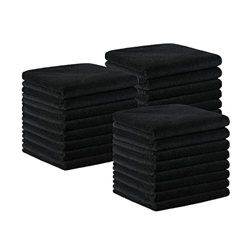Arkwright Microfiber Salon Towels Bulk - (Pack of 24) Bleach Safe Resistant, Absorbent Hair Drying Towel Set, Perfect for Hotel, Resort, and Spa, 16 x 27 in, Black