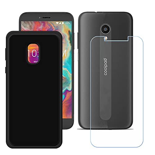 FZZSZS Case for Coolpad Legacy S + Tempered Glass Screen Protector Protective Film,Slim Black Soft Gel TPU Silicone Protection Phone Case Cover for Coolpad Legacy S (5.45')