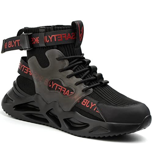 ORISTACO Steel Toe Safety High-cut Boot, Breathable Lightweight Smash-proof Industries Construction Work Shoes, 7719 Black 42