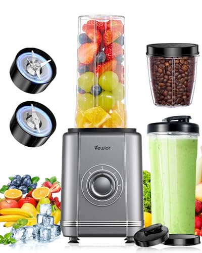 1200W Blender for Shakes and Smoothies, VEWIOR Personal Blender with 6-Edge Blade, 17oz & 23oz BPA Free To-Go Cups, 3 Modes Control, Suitable for Kitchen, Ideal for Frozen Drinks, Sauces