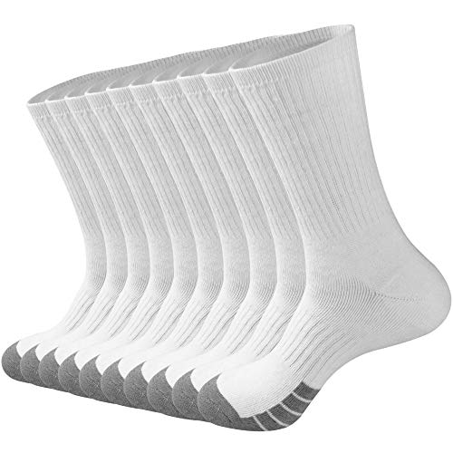 GKX Men's 10 Pairs Cotton Athletic Moisture Control Heavy Duty Work Boot Cushion Crew Socks(White 10P)
