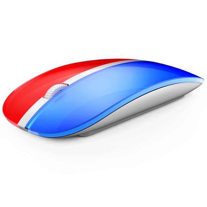 JOYACCESS J Magic Wireless Mouse, 2.4G Slim Rechargeable Silent Mouse, Portable USB Optical Computer Mice with USB Receiver, 5-Speed DPI, Works with Mac or iPad (Blue & Red)