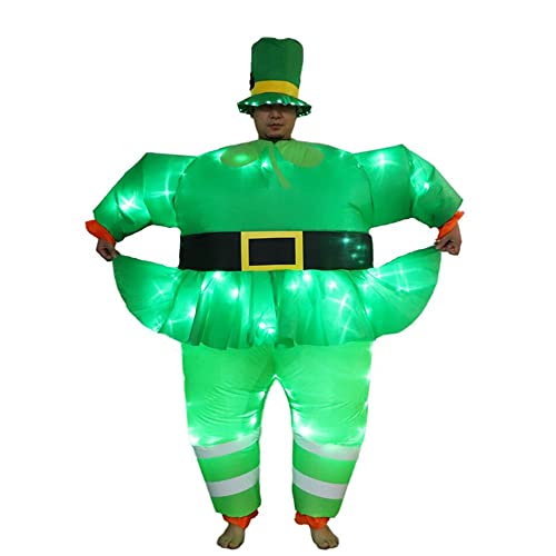 bDDeDD Inflatable Costumes,ST Patricks Day Blown up Leprechaun Costume, Irish Suit with LED Light for Holiday Party (Green Women, Adult)