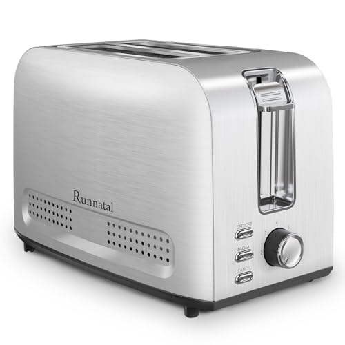 Runnatal 2 Slice Toaster, 100% Stainless Steel, Wide Slot Toaster Multifunctional with 7 Toast Settings, Defrost, BAGEL, Cancel Functions, Easy to Operate and Clean 120V 800W Silver Metallic