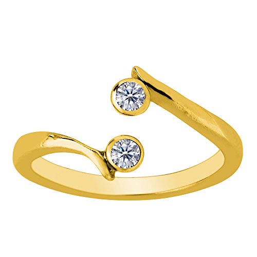Jewelry Affairs 14K Yellow Gold Double Solitaire With CZ By Pass Style Adjustable Toe Ring