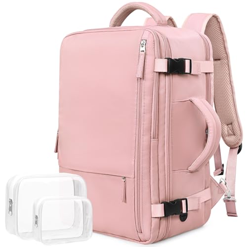 Rinlist Travel Backpack for Women, TSA-Friendly Carry-on Backpack Bag Luggage Airline Approved, Personal Item Backpack for Work Business College, Travel Essentials, Pink