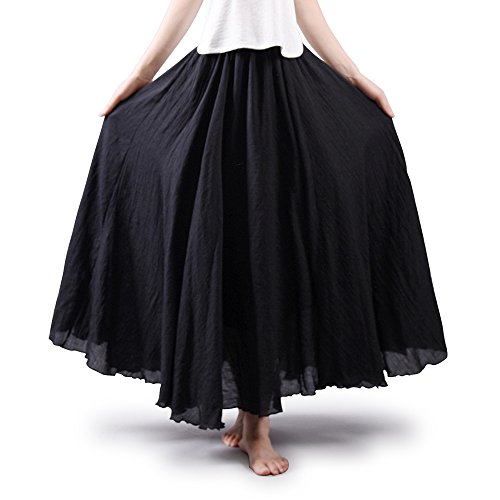 OCHENTA Women's Casual Cotton Long Maxi Skirt Flowy Boho for Summer Beach Goth Fairy Renaissance Weekend Skirts Black 95CM