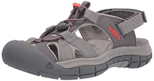 KEEN Women's Ravine H2 Closed Toe Water, Steel Grey/Coral, 9.5