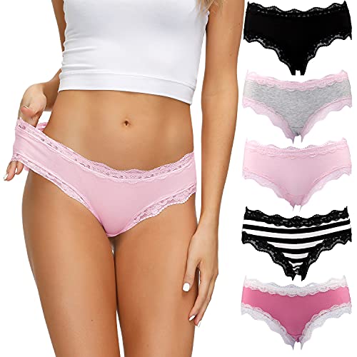 LYYTHAVON Women’s Underwear Soft Breathable Cotton Brief Ladies Panties 5-Pack (Multicolored I,5 Pack, Medium)