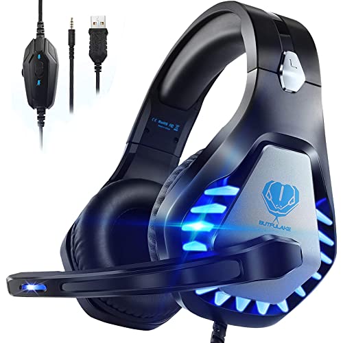 Pacrate Gaming Headset with Microphone for PC PS4 PS5 Headset Noise Cancelling Gaming Headphones for Laptop Mac Switch Xbox One Headset with LED Lights Deep Bass for Kids Adults Luxury Black