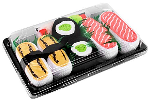 Rainbow Socks - Men's Women's - Sushi Socks Box Tamago Cucumber Salmon - 3 Pairs L