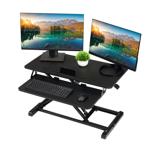 TechOrbits Standing Desk Converter - 32 Inch Adjustable Sit to Stand Up Desk Workstation, Particle Board, Dual Monitor Desk Riser with Keyboard Tray, Desktop Riser for Home Office Laptop, Black 32'