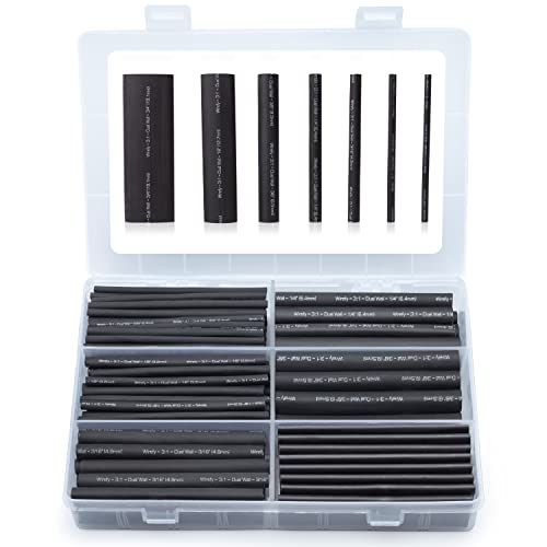 Wirefy Heat Shrink Tubing Kit - 3:1 Ratio Adhesive Lined, a resistant Shrink Wrap - Industrial Heat-Shrink Tubing - Black - 180 PCS