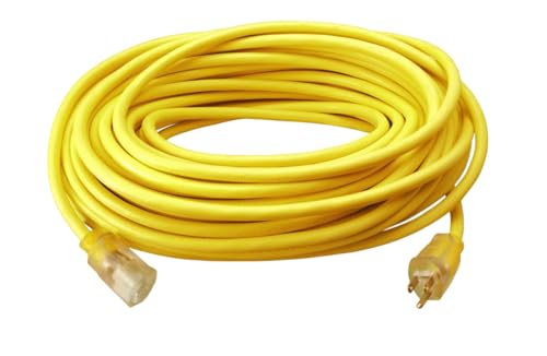 Southwire 2588SW0002 Outdoor Cord-12/3 SJTW Heavy Duty 3 Prong Extension Cord-for Commercial Use (50'; Yellow); 50 Feet