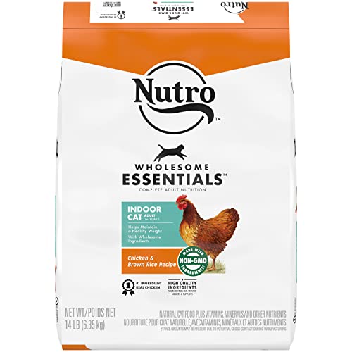 NUTRO WHOLESOME ESSENTIALS Adult Indoor Natural Dry Cat Food for Healthy Weight Farm-Raised Chicken & Brown Rice Recipe, 14 lb. Bag (Pack of 1)